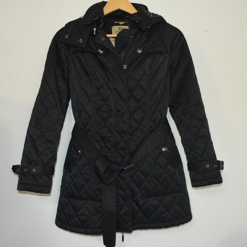 Burberry Black Quilted Belted Trench Coat